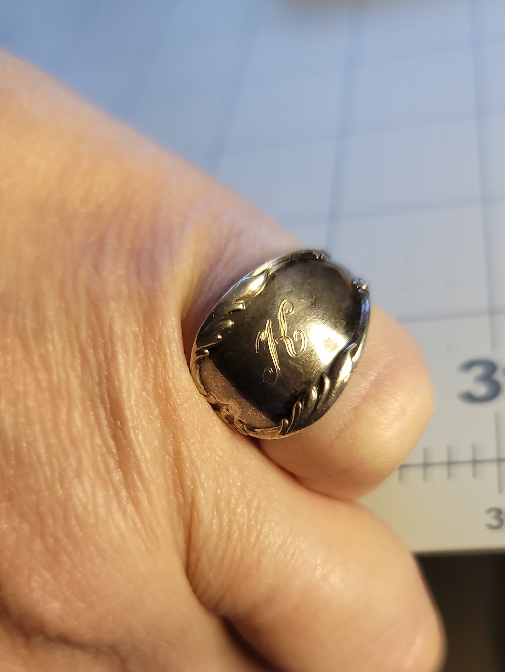 Vintage WMA Rogers Sterling Signet Ring with Engraved "K" Monogram